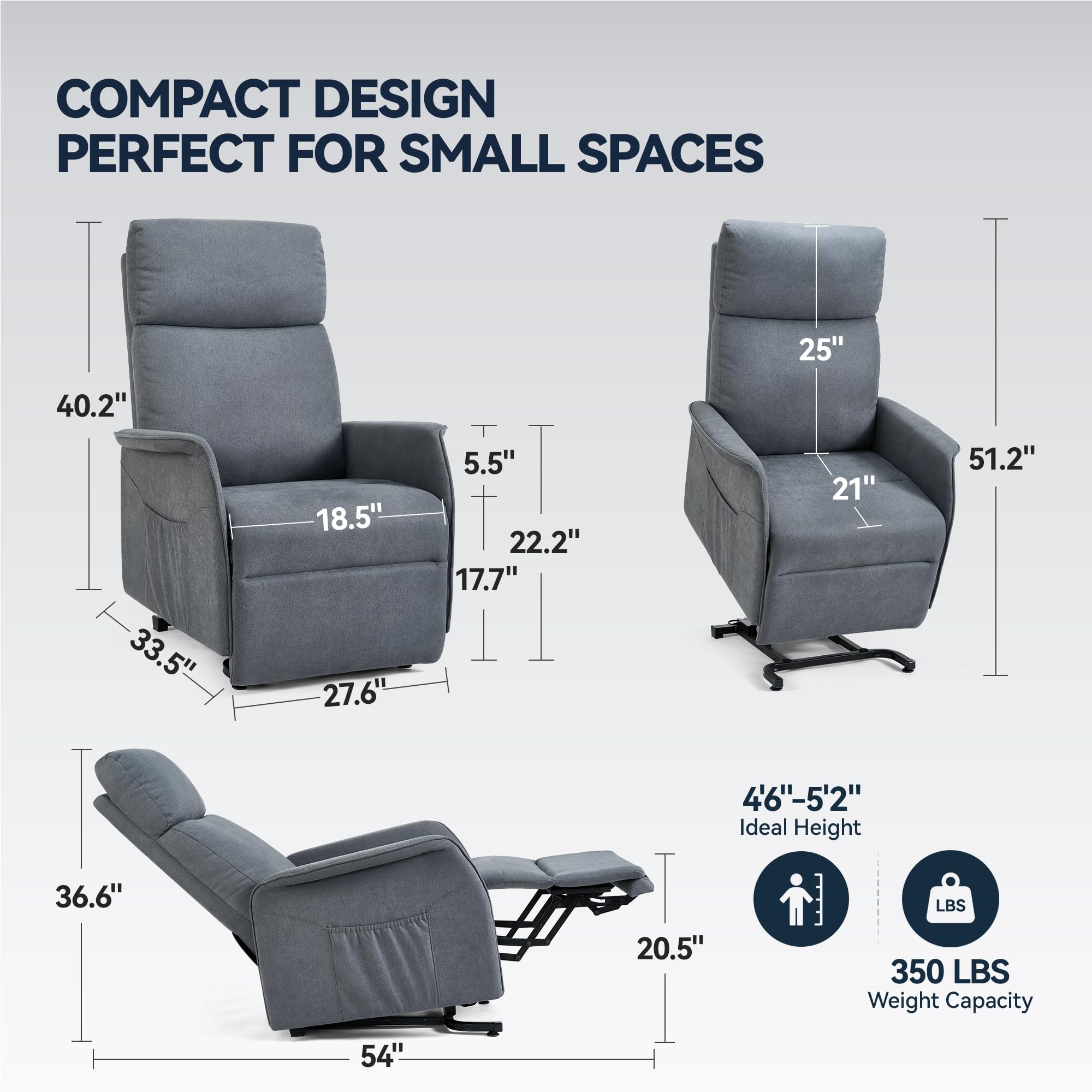 OKUP Power Lift Recliner Chair with Massage and Heat for Elderly, Electric Recliner Chairs for Adults with Side Pocket Remote Control, Infinite Position, Fabric (Dark Grey)