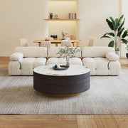 Sdorens Modern Round Coffee Table with 2 Drawers, Sintered Stone Tabletop and Golden Base, Center Table for Living Room, Fully Assembled, Black End Table 33.4"