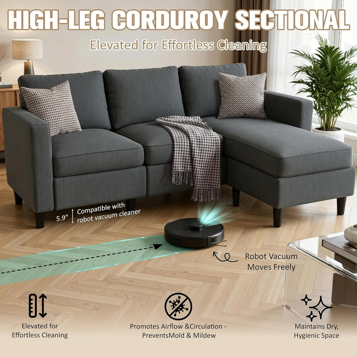 Reversible Sectional Sofa with Ottoman