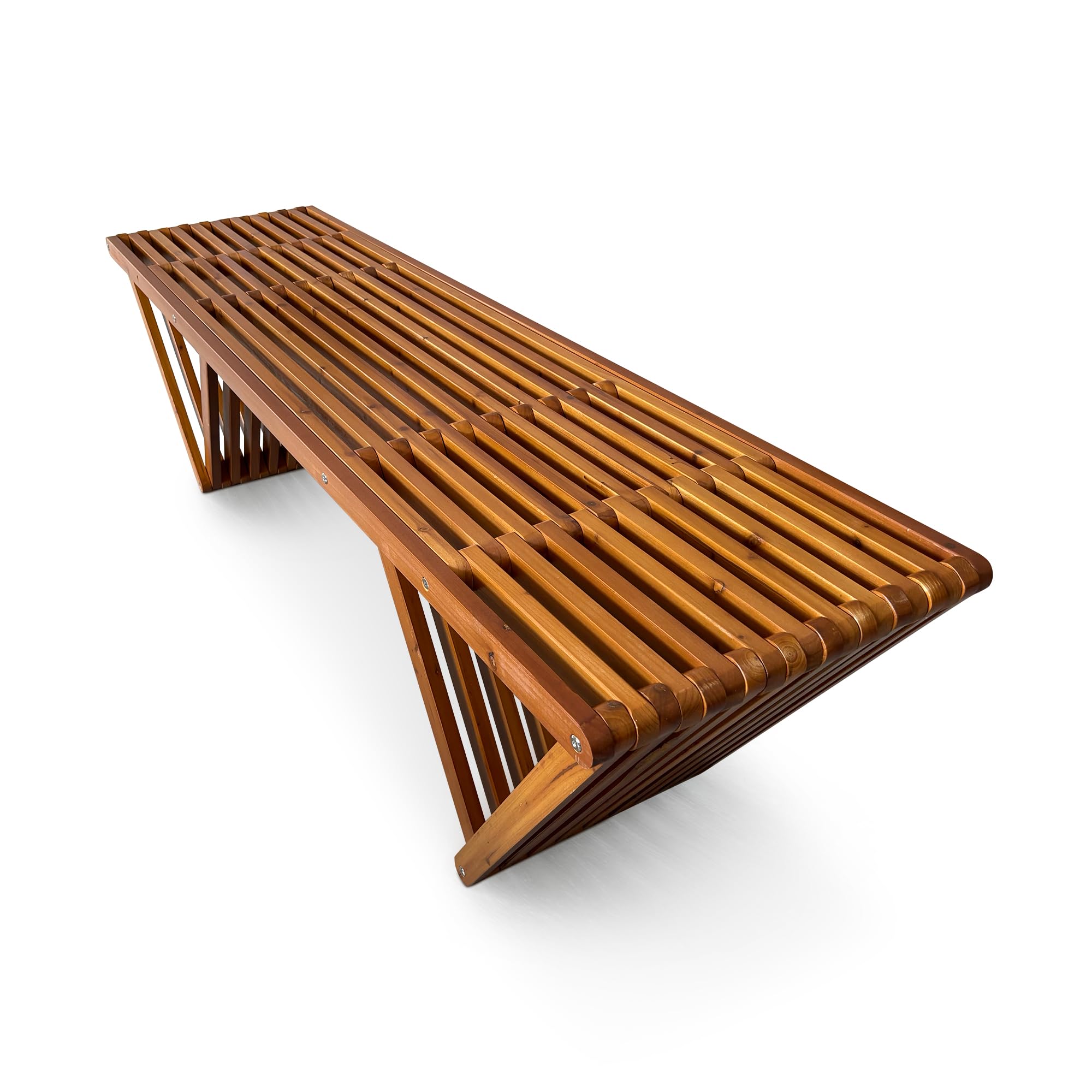 Mega Casa Outdoor Wooden Bench with Weatherproof Cushion, Solid Fir Wood, Coating with Wood Varnish, 3-Seater, for Patio, Porch, Yard, Garden, 62.8 inches (Teak Tone)