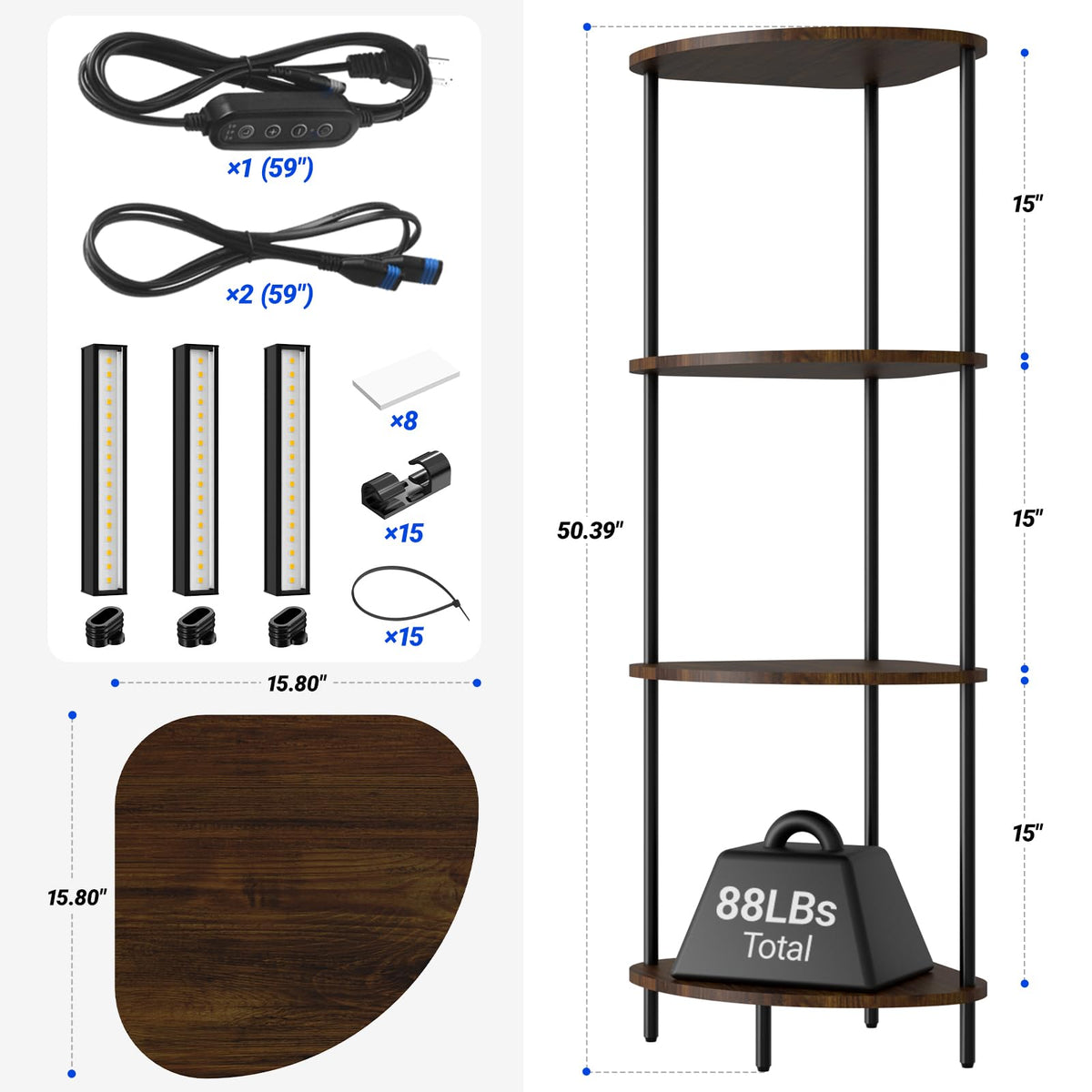 Barrina LS15 Corner Plant Stand with Grow Lights, 4-Tier, Full Spectrum