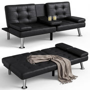 JUMMICO Faux Leather Futon Sofa Bed, Sleeper Sofa with Adjustable Backrest