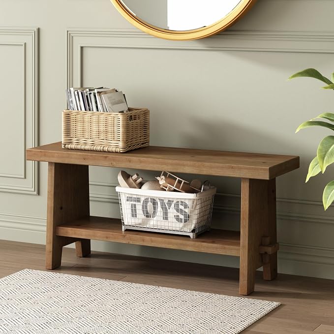 Farmhouse Wood Entryway Bench