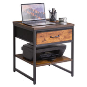 Aibiju Small Table Stand with Drawers, Multi-Functional Side & Printer Accent Table with Storage Shelf, Rustic Brown YD-TM156H