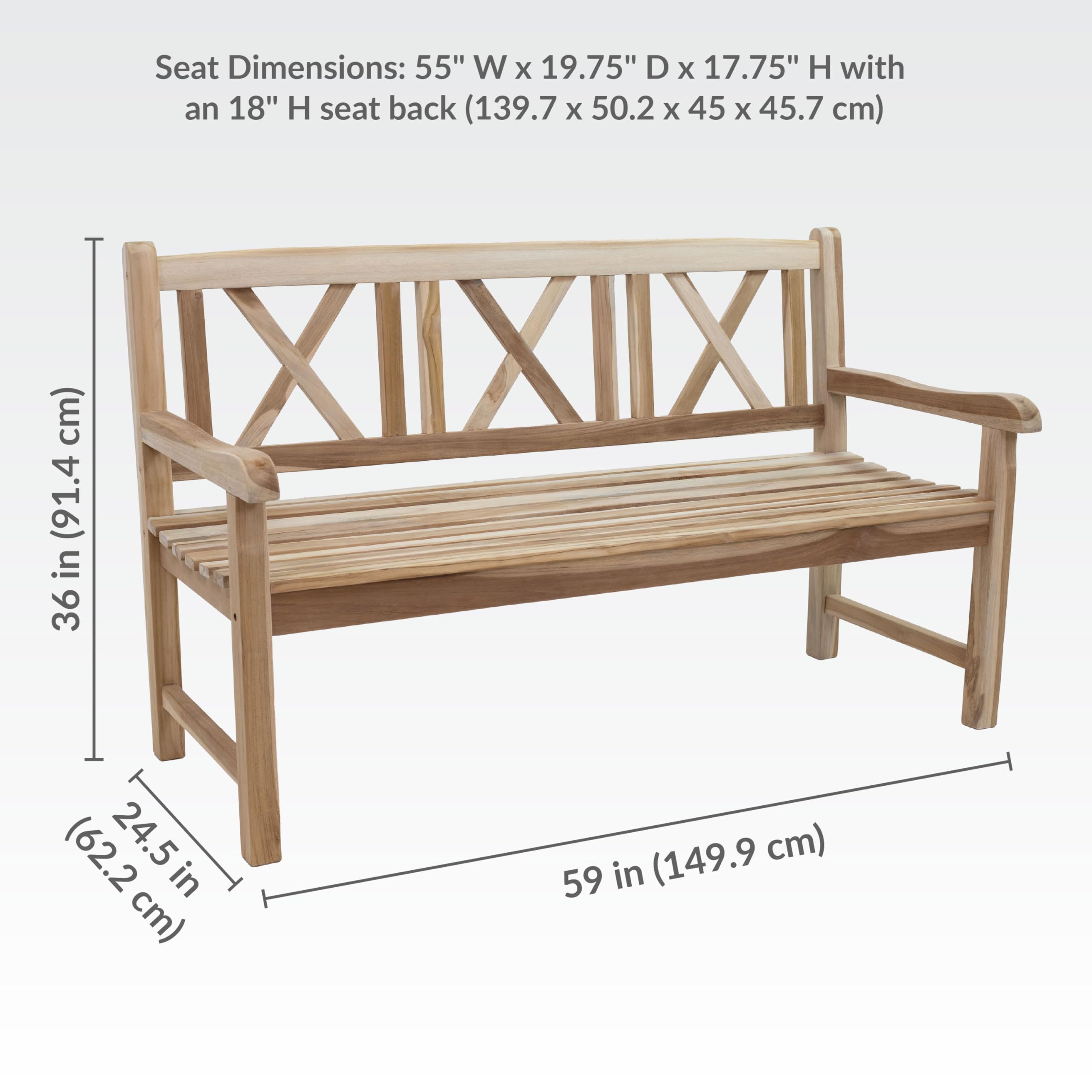 2-Person Teak Outdoor Bench with Backrest