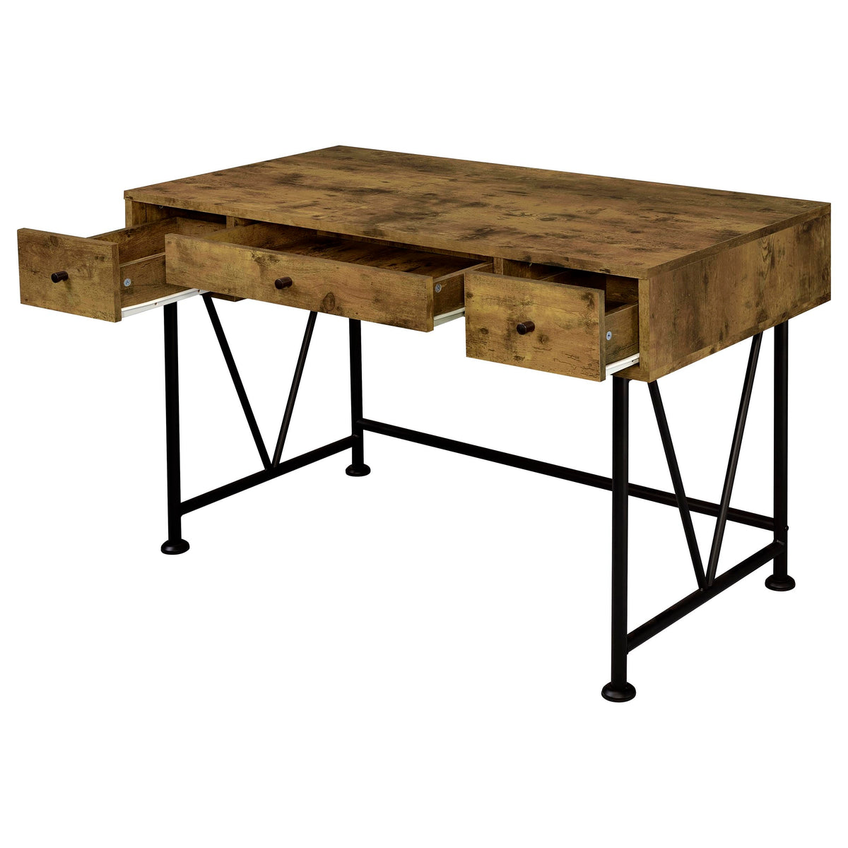 Coaster Home Furnishings - Analiese - Metal and Wood - 2-Piece Computer Desk and Bookcase Set with Three Storage Drawers, Four-Shelf Bookcase - Farmhouse - Home Office - Rustic Nutmeg - 801541-S2