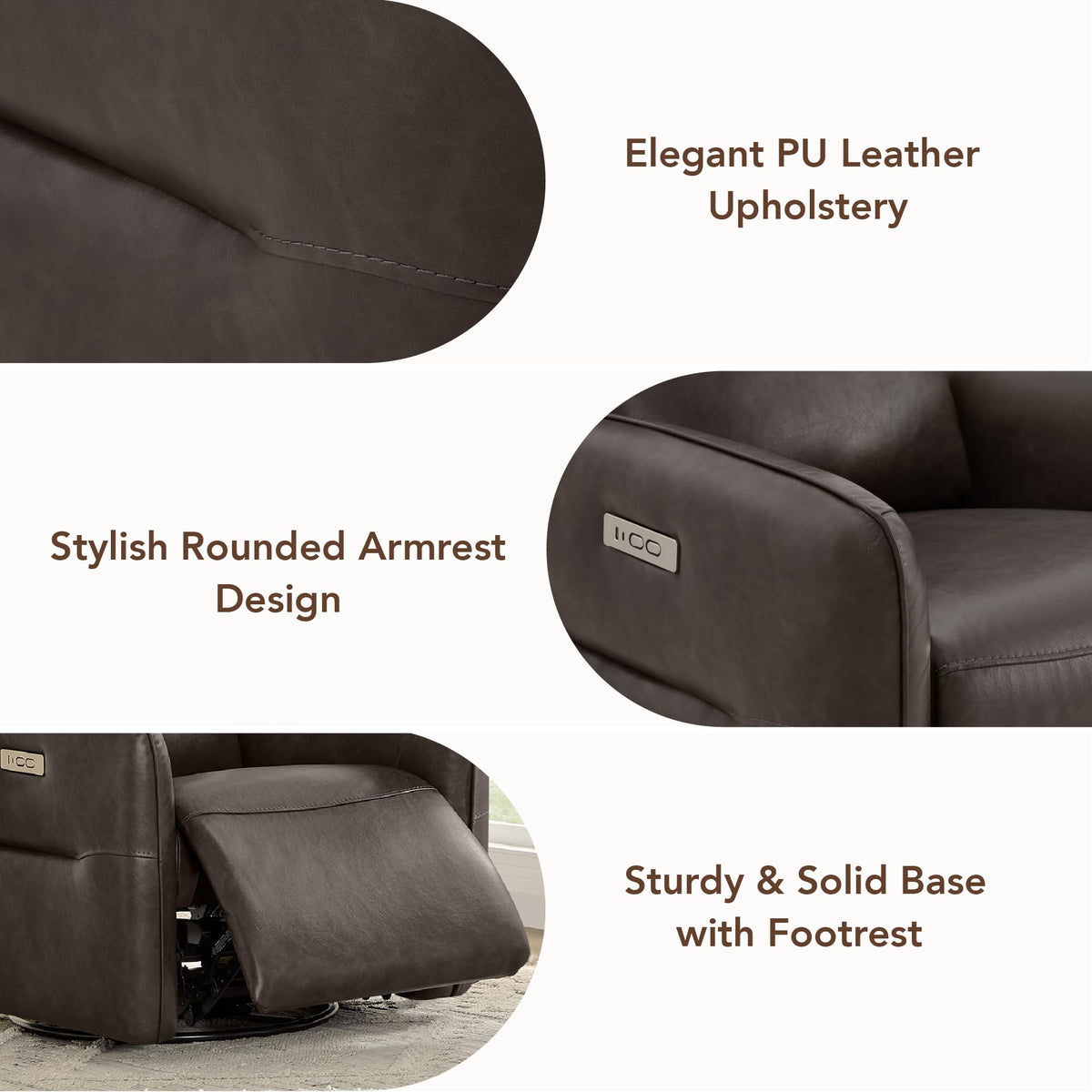 CHITA Faux Leather Power Recliner Chair, Swivel Glider, Chocolate Brown