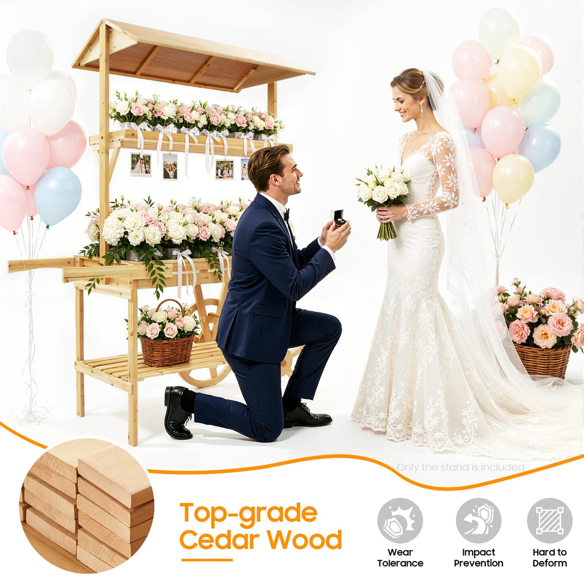 3-Tier Flower Cart Display Stand, Rolling Plant Shelf with Push Handles