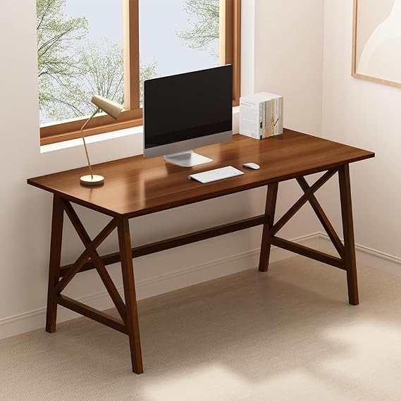 Solid Wood Computer Desk with X-Shaped Legs