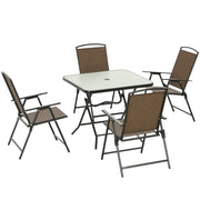 Outsunny 5 Pieces Wicker Patio Dining Set Foldable Dark Brown