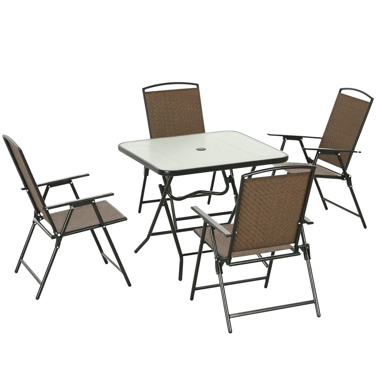 Outsunny 5 Pieces Wicker Patio Dining Set Foldable Dark Brown