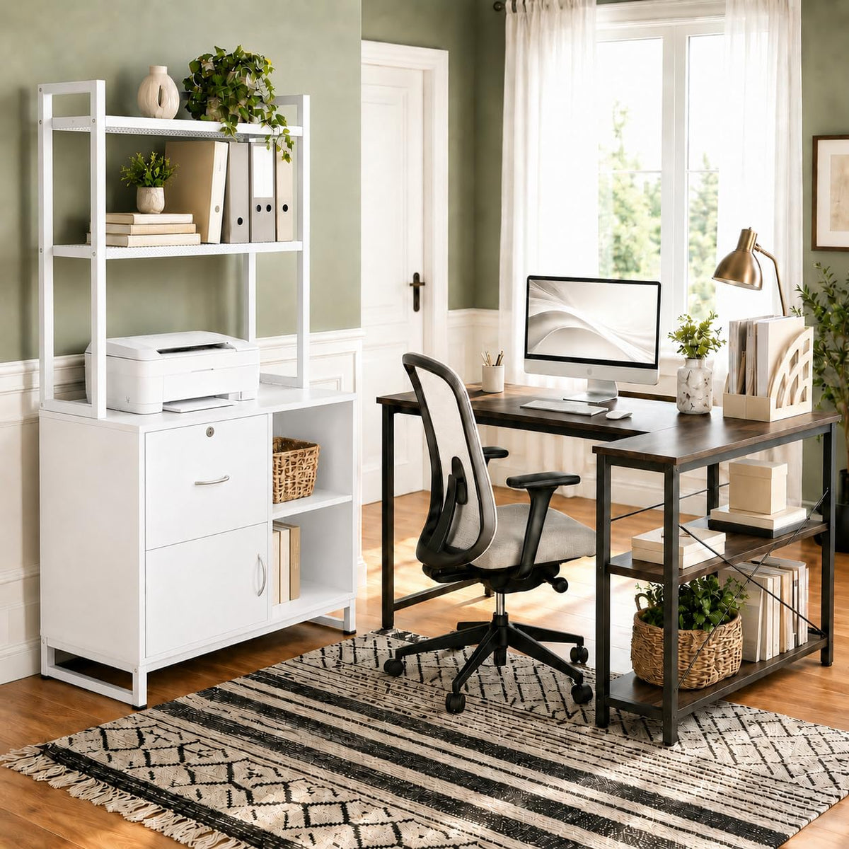 Vertical Filing Cabinet with Bookshelf