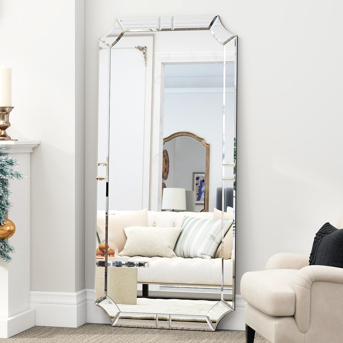 Chende 30"x59" Large Full Length Mirror with 4MM Thick Glass Pieces Frame for Dressing Room, Modern Unique Living Room Wall Mirror with Sturdy Wood Backboard, Horizontal/Vertical Hanging