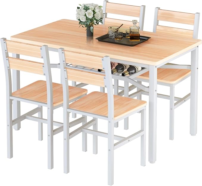 5-Piece Farmhouse Dining Table Set for 4