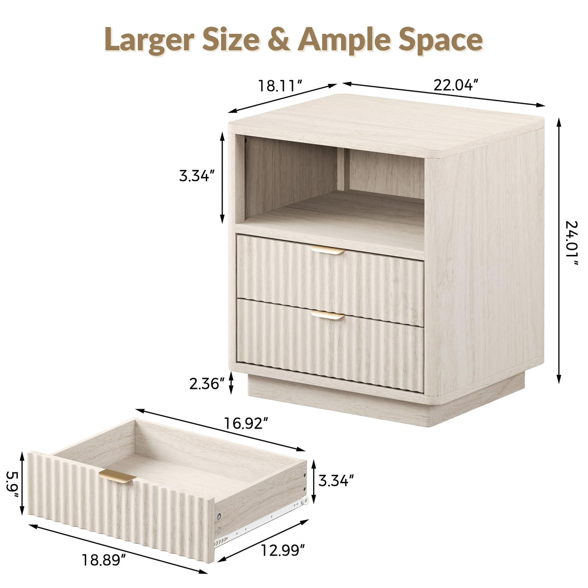 Fluted Nightstand Set of 2