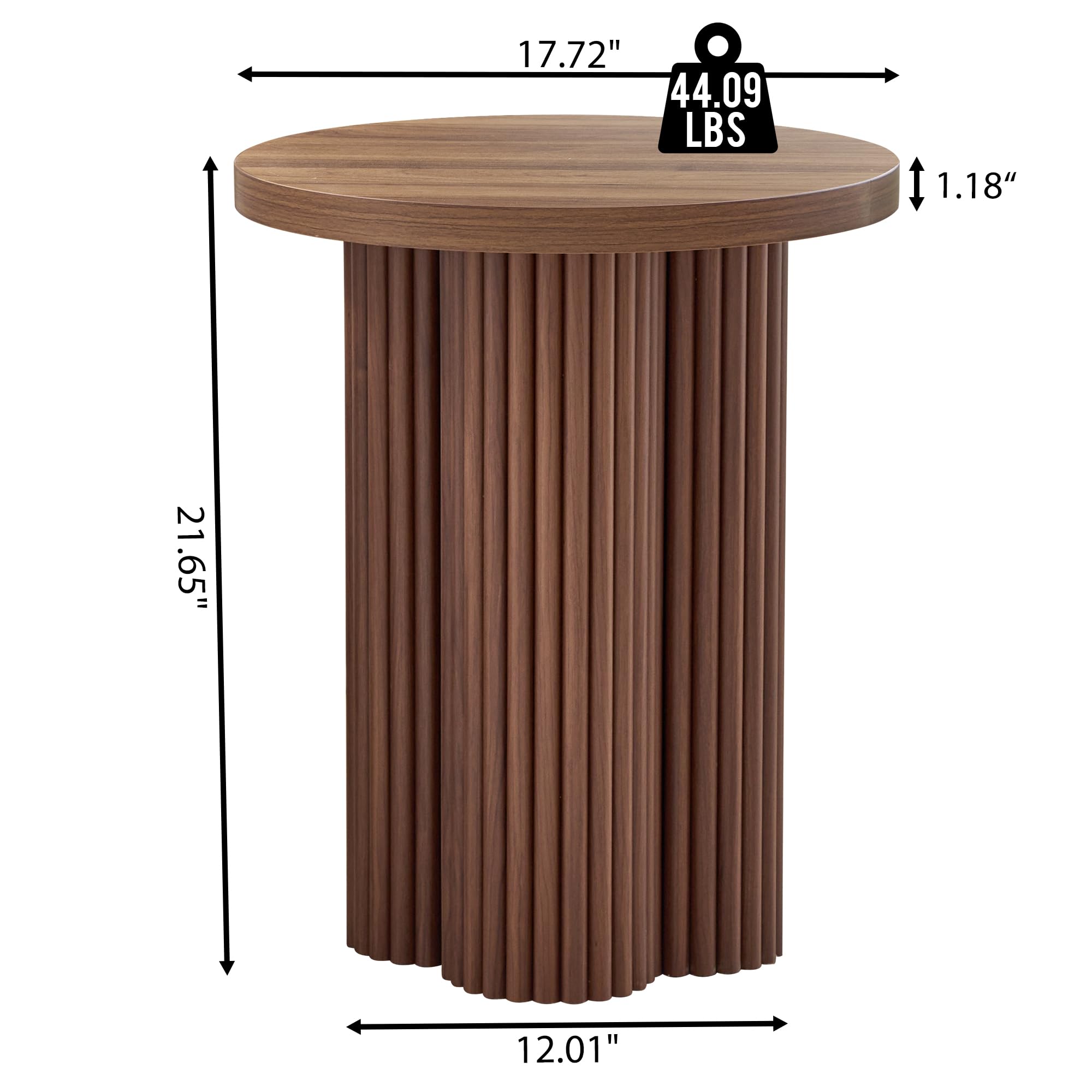 MAHYIZYI Small Sofa Side Table Set of 2, Fluted Accent Pedestal End Table, Wood Round Night Stand, Farmhouse Bed Side Table Drink Tables for Living Room, Small Spaces (Walnut-2PCS)