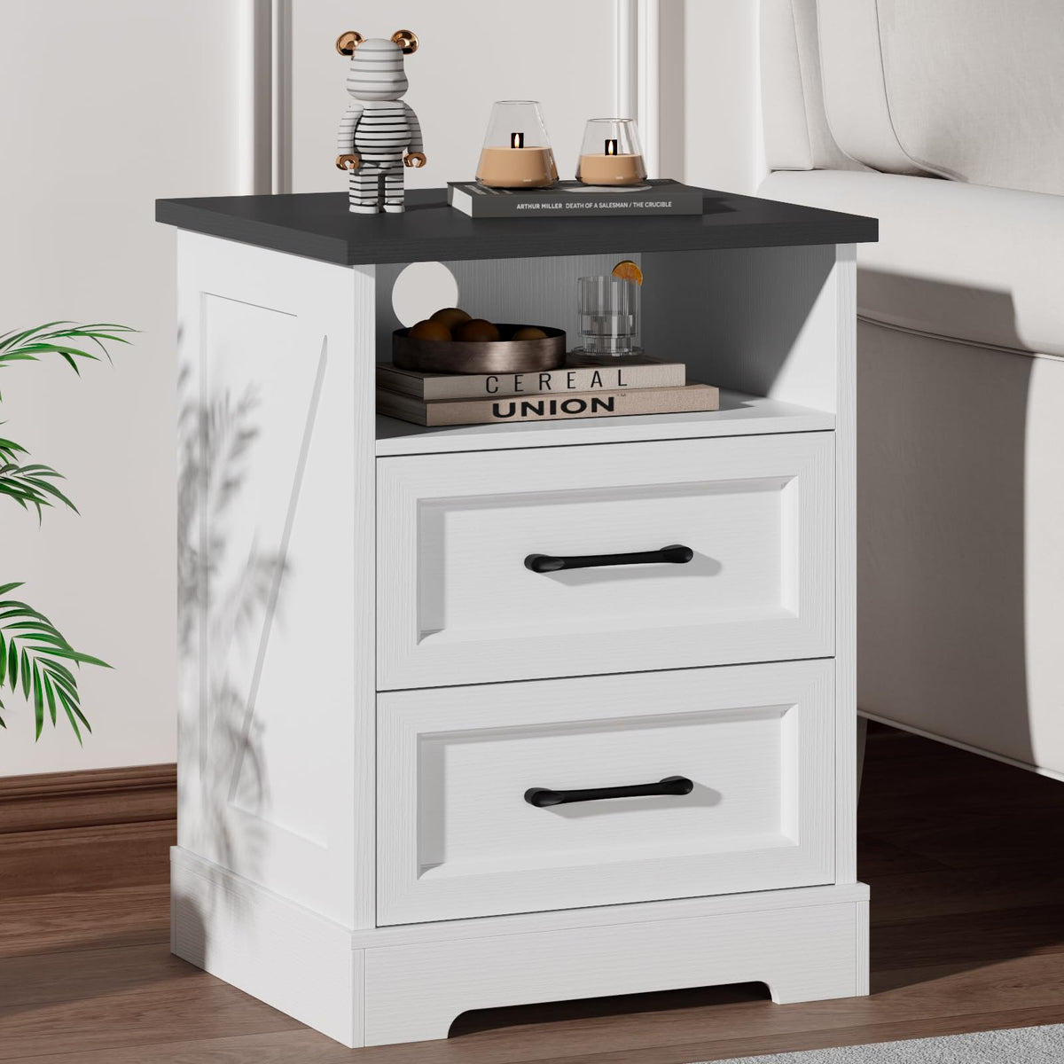White Farmhouse Nightstands, Set of 2