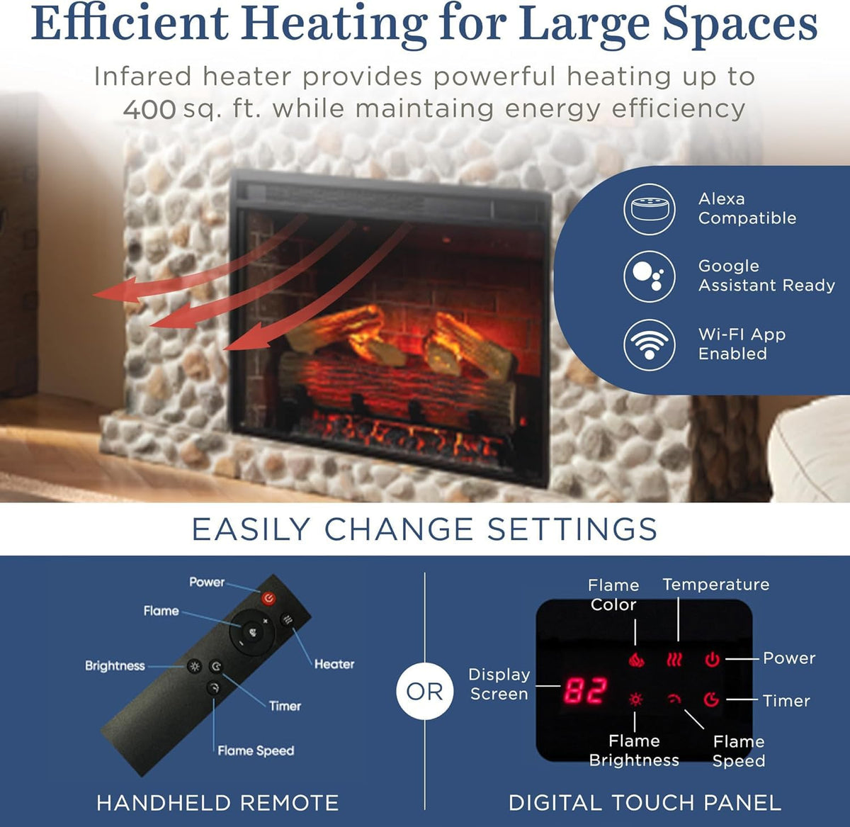 Smart Electric Fireplace with Mantel