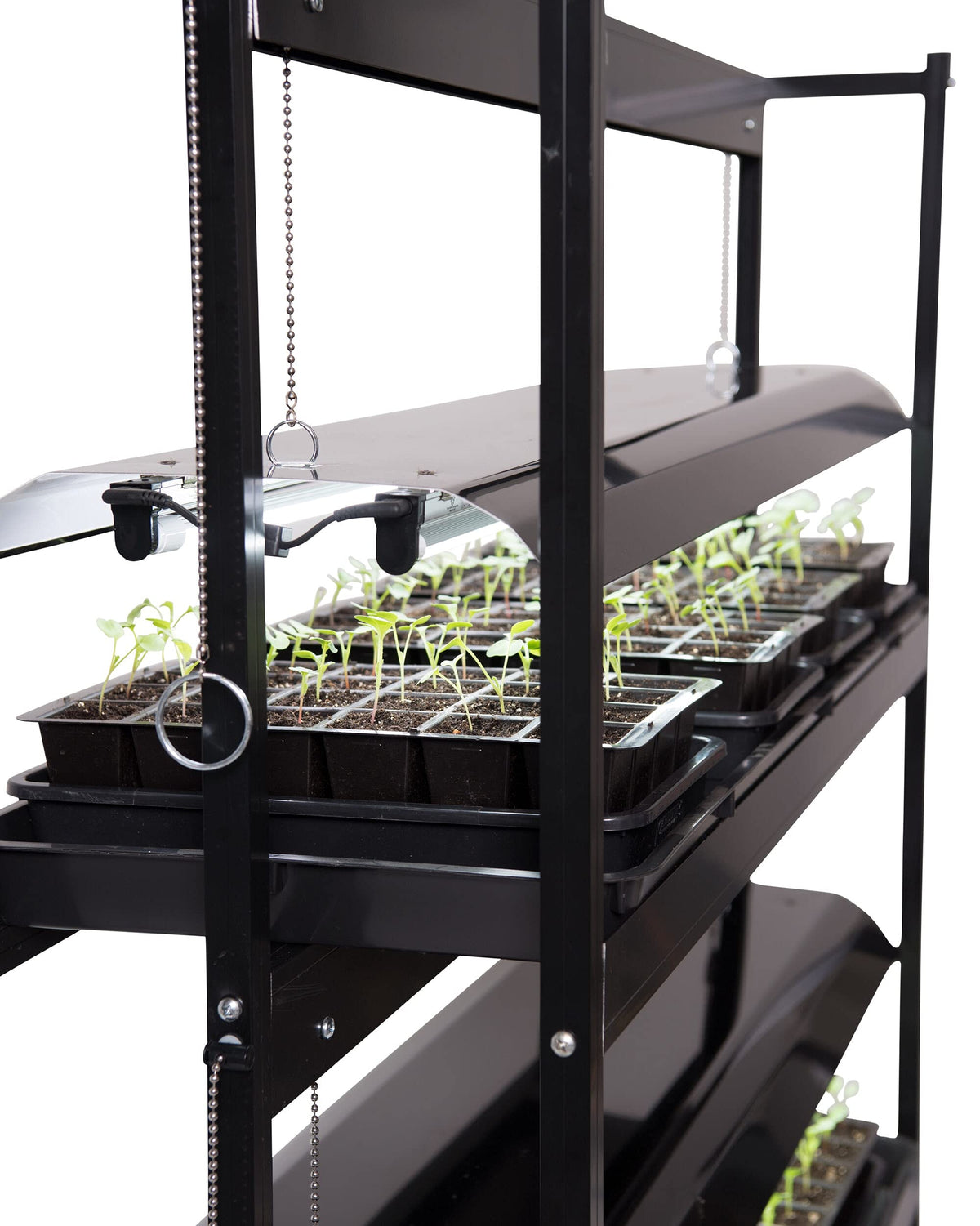 Gardener's Supply Company 3-Tier Grow Light Plant Stand with Three Watertight Shelf Trays | Includes 6 Bright 6500K Color LED Full-Spectrum Bulbs for Optimal Indoor Growing