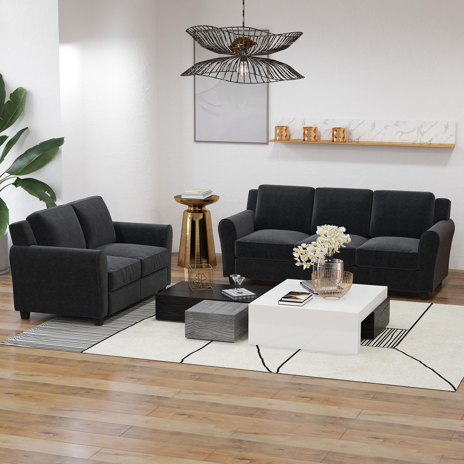 Bonzy Home 58" Black Loveseat Sofa Couch for Living Room, 2 Seater Love Seat for Small Spaces, Modern Couches with Thick Cushion for Home Apartment Office