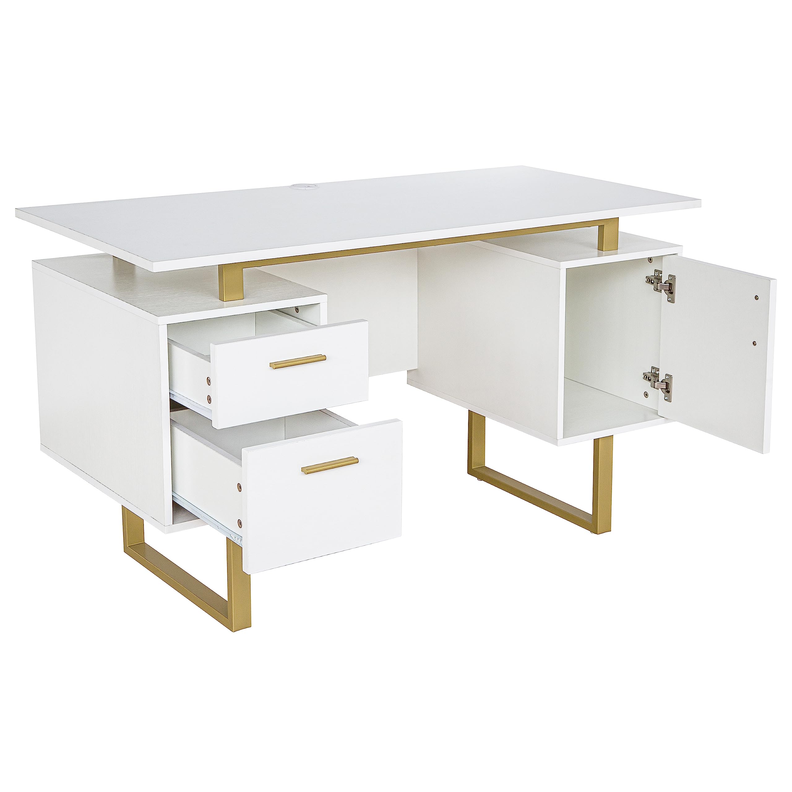 Modern Computer Desk with Drawers & Storage Cabinet