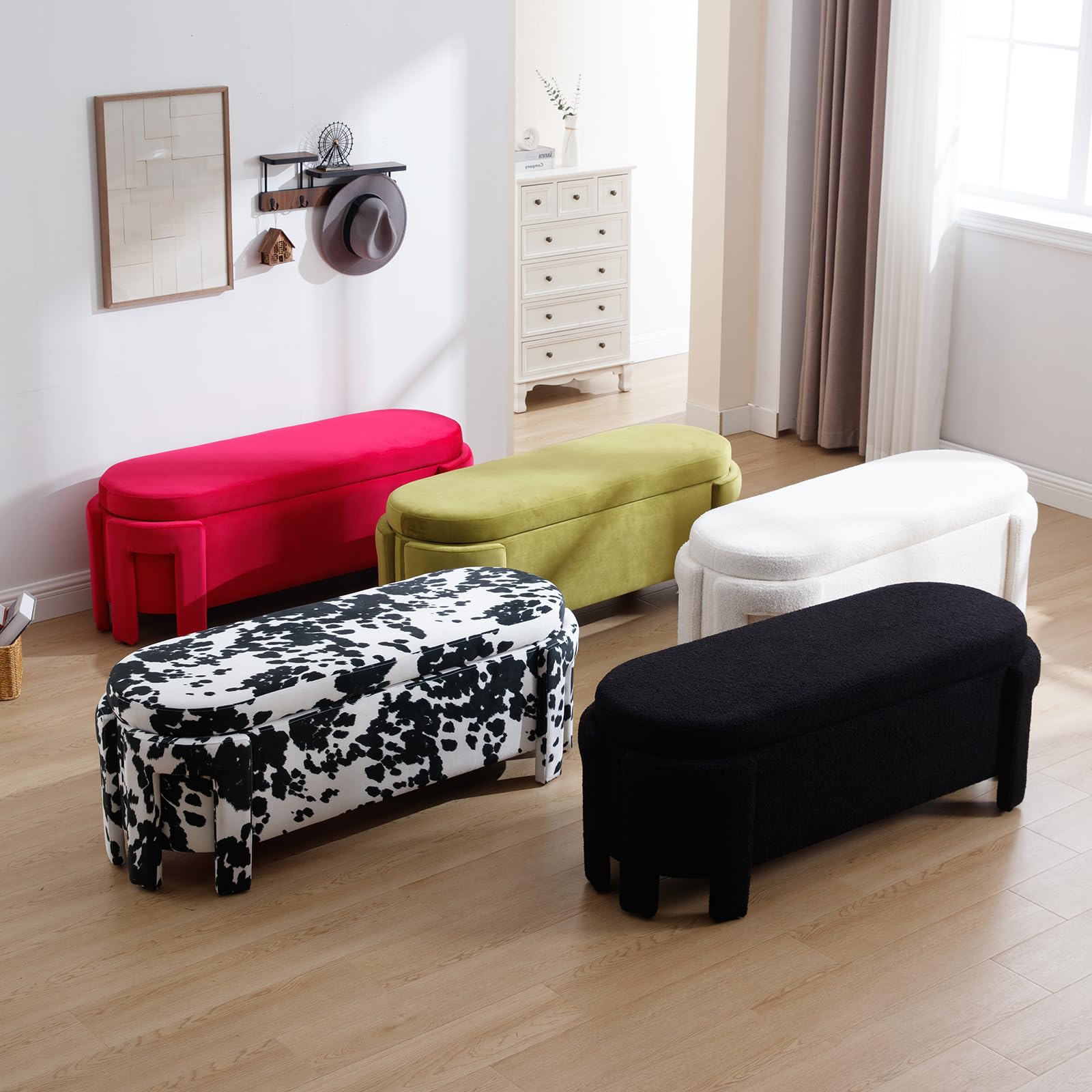 50" Upholstered Storage Bench with Oval Design
