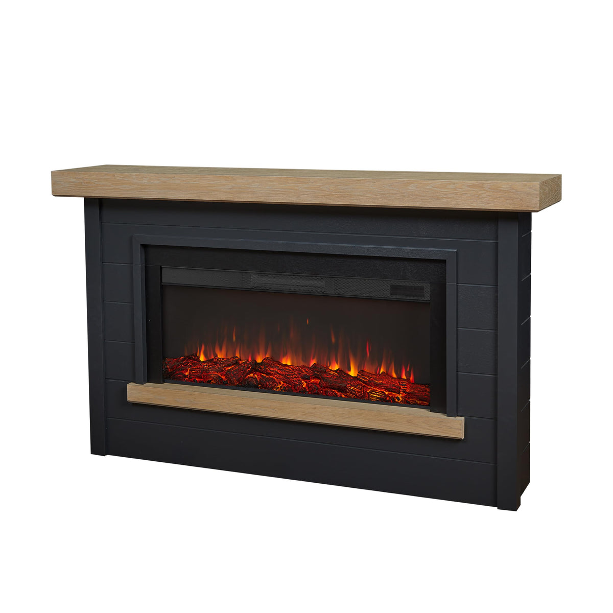 Real Flame Bernice 67" Landscape Electric Fireplace with Mantel for Living Room or Bedroom, Replaceable Fireplace Insert Heater, Realistic Log and Flame Effect, Remote Control (Charcoal)