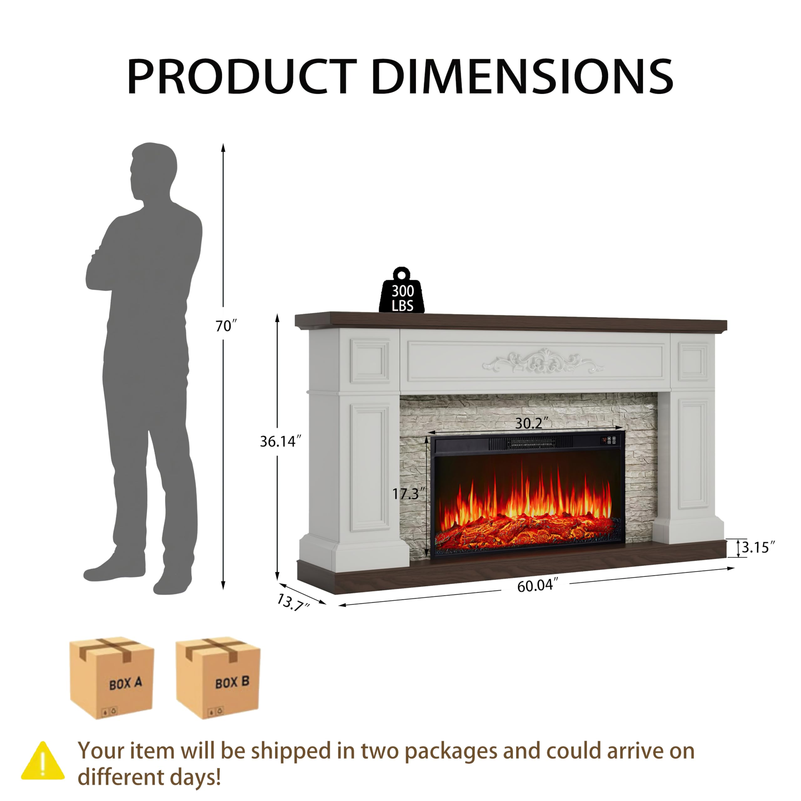 60" Electric Fireplace Mantel TV Stand