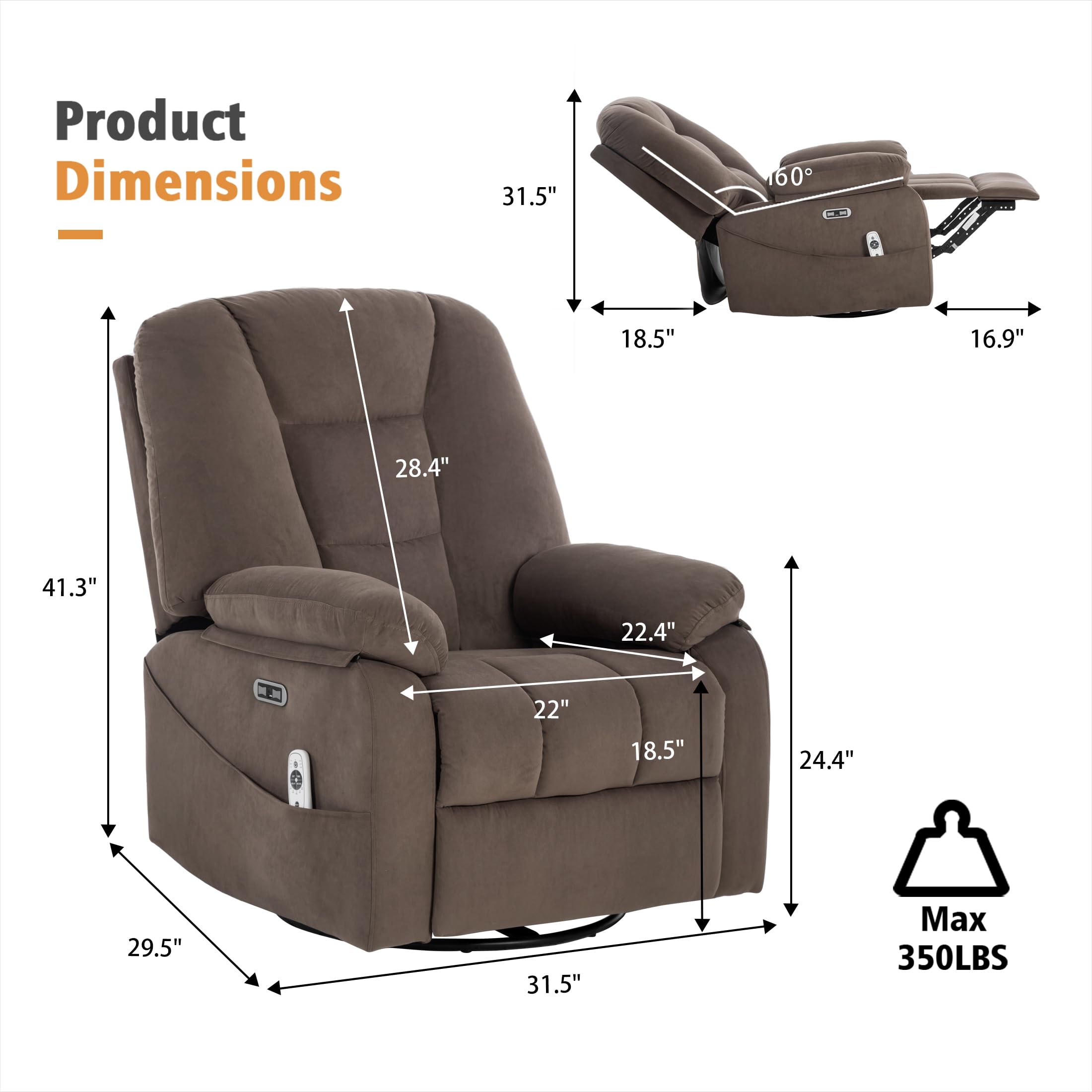 Power Swivel Rocker Recliner with Massage & Heat