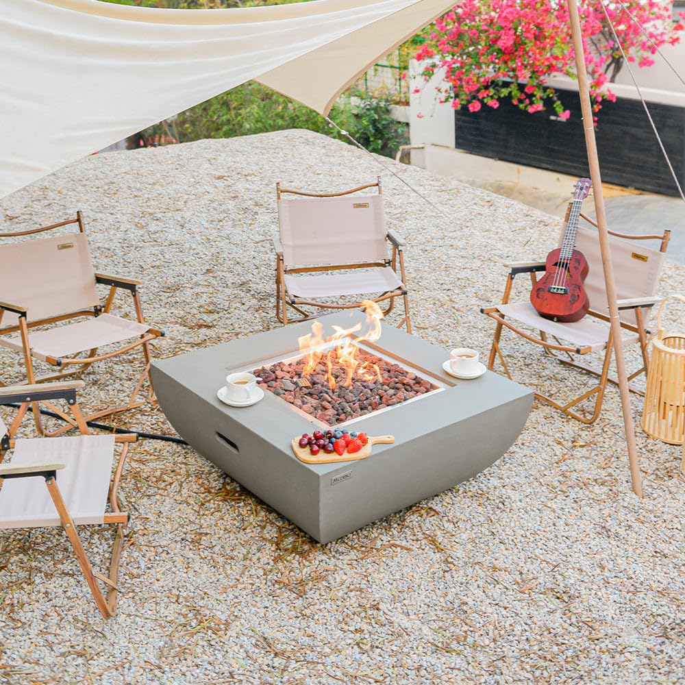 Westport Concrete Fire Pit - 34" x 34" Modern Fire Pit & Outdoor Fireplace Includes Lava Rocks for Garden, Deck & Indoor Heating