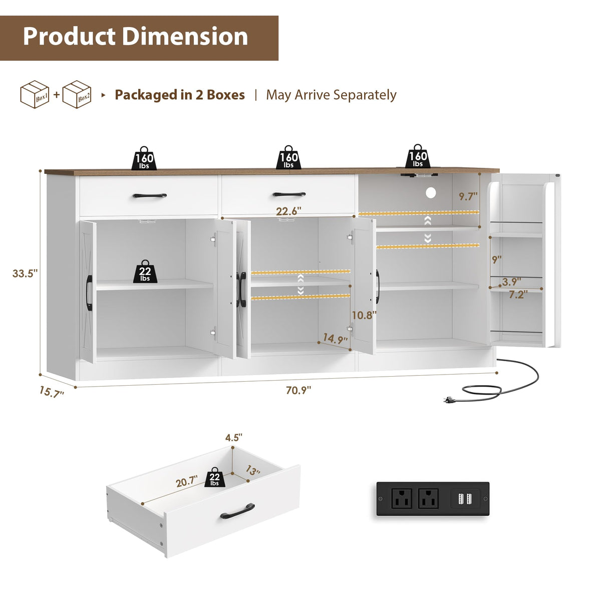 Farmhouse Buffet Cabinet with Charging Station