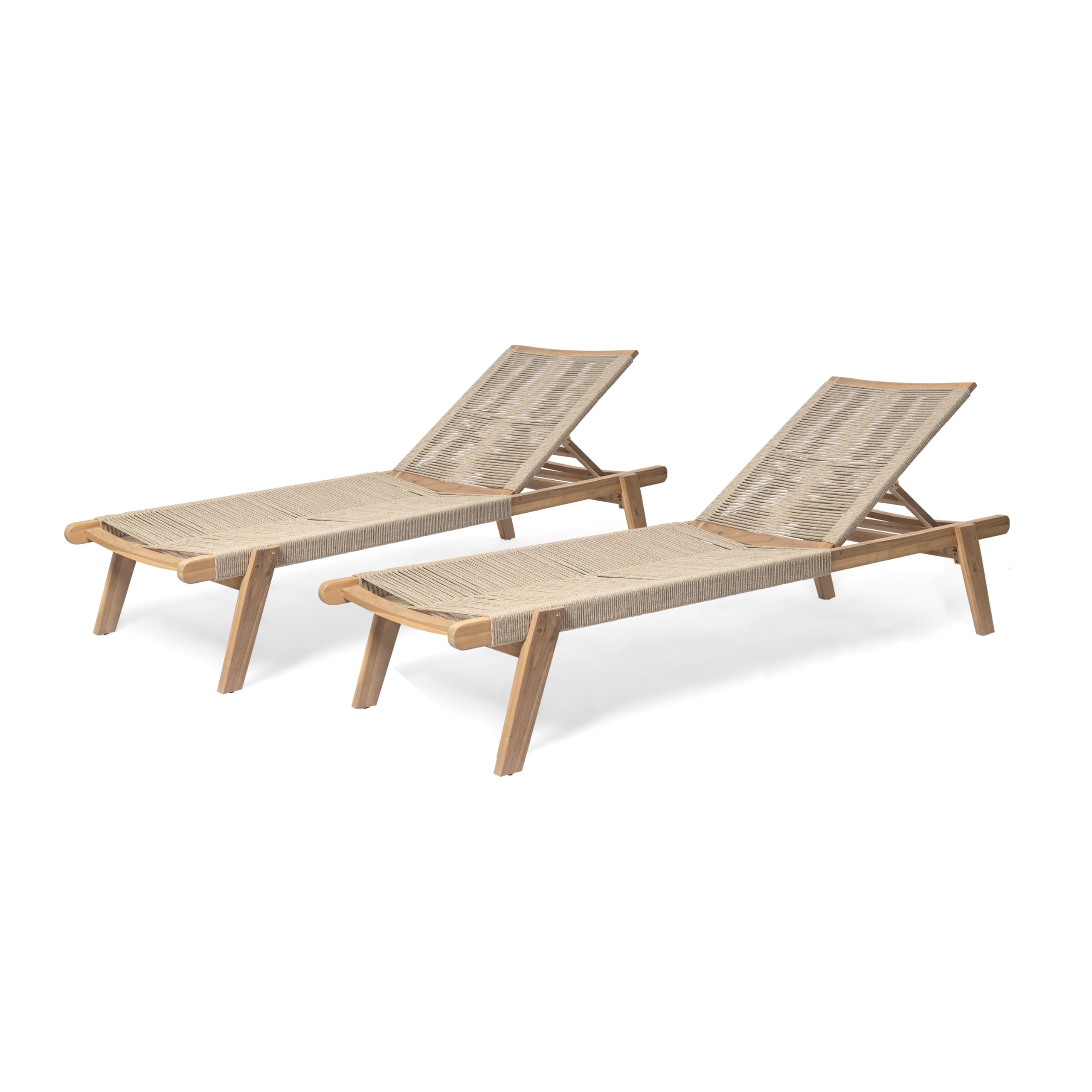 Outdoor Wood Chaise Lounge Set of 2 with Rope Seating