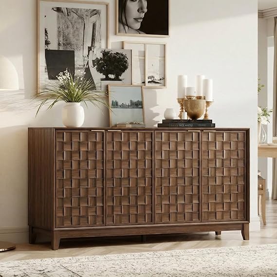 Fluted Sideboard Cabinet with Adjustable Shelves