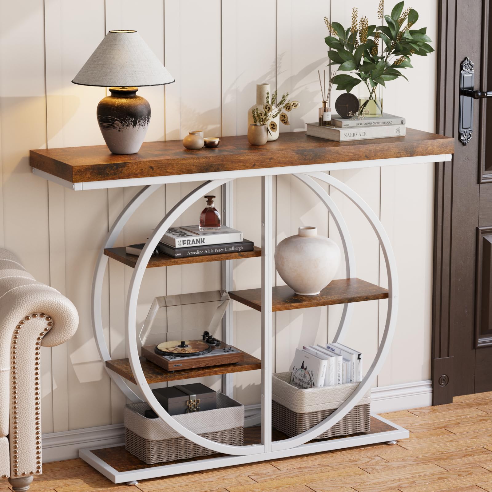 5-Tier Industrial Console Table with Storage Shelves