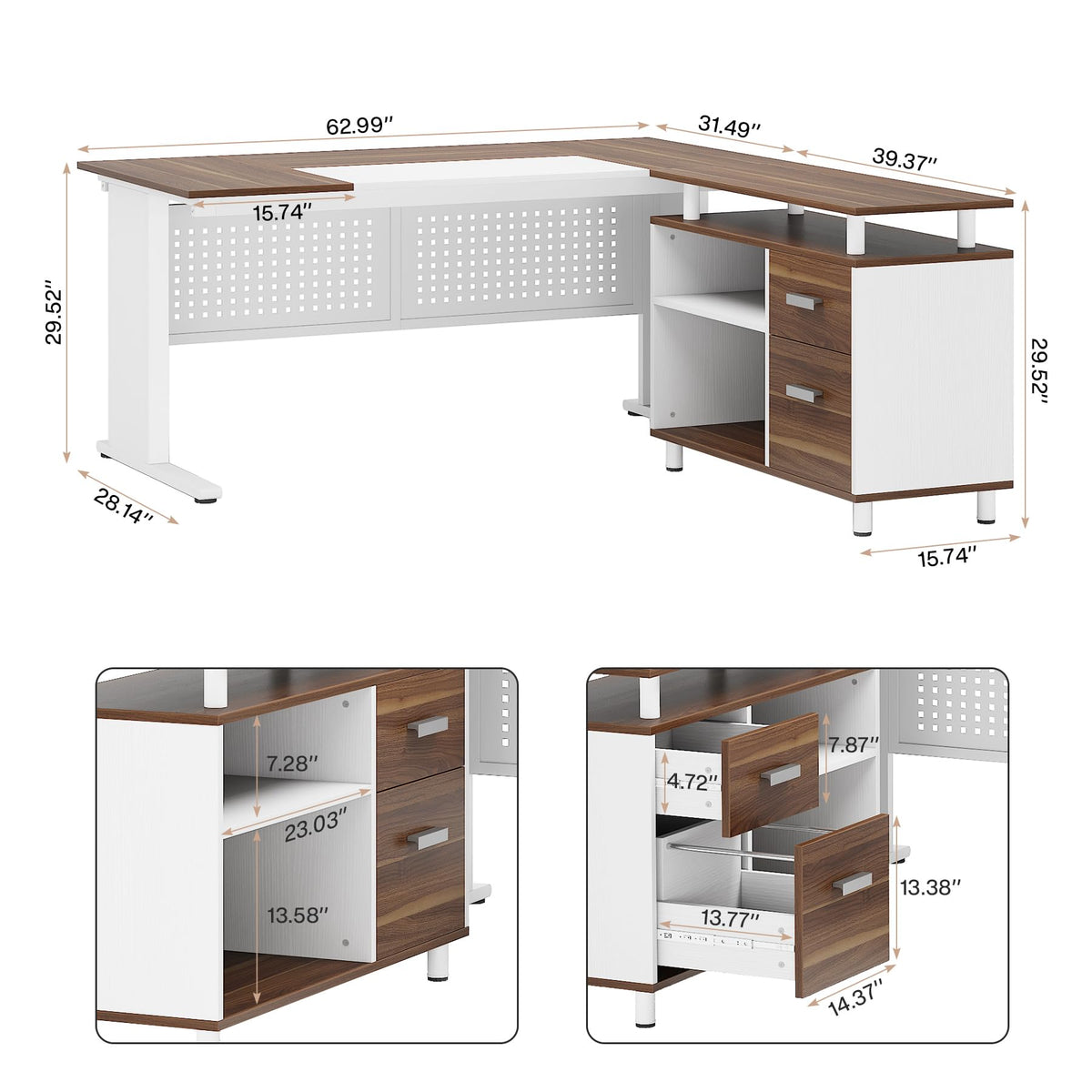L-Shaped Executive Desk with Storage