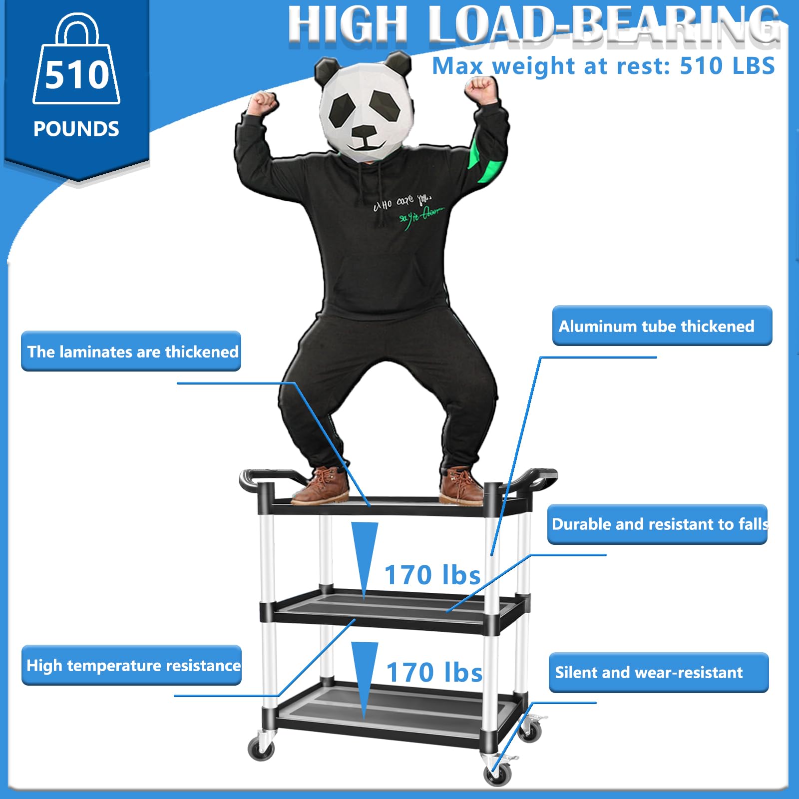 3-Tier Rolling Utility Cart with Wheels
