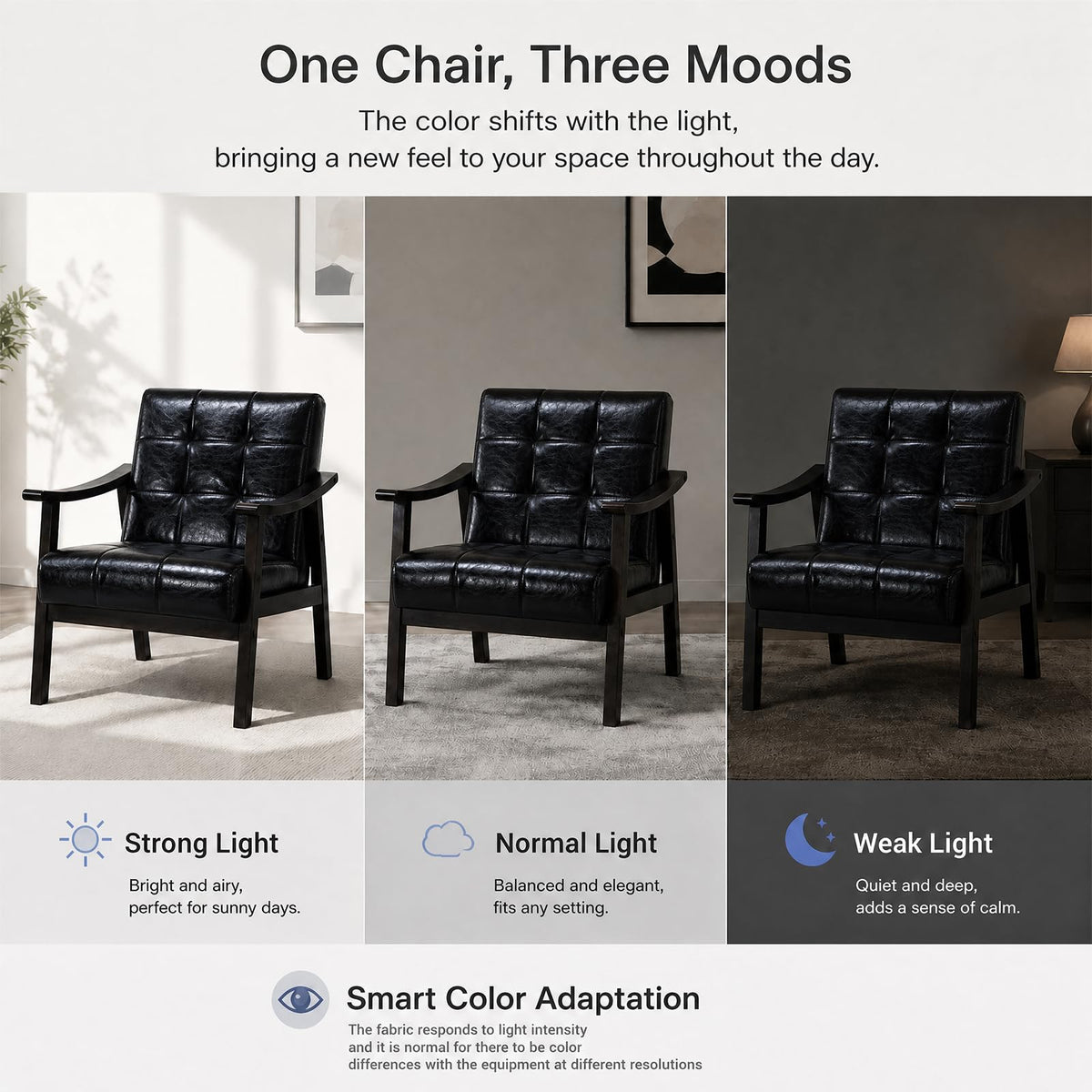 Hjaustevy Mid Century Modern Faux Leather Accent Chair, Lounge Chair Indoor Comfy Upholstered Armchair, MCM Wooden Side Chair with Solid Rubberwood Frame for Living Room Bedroom, 350lbs
