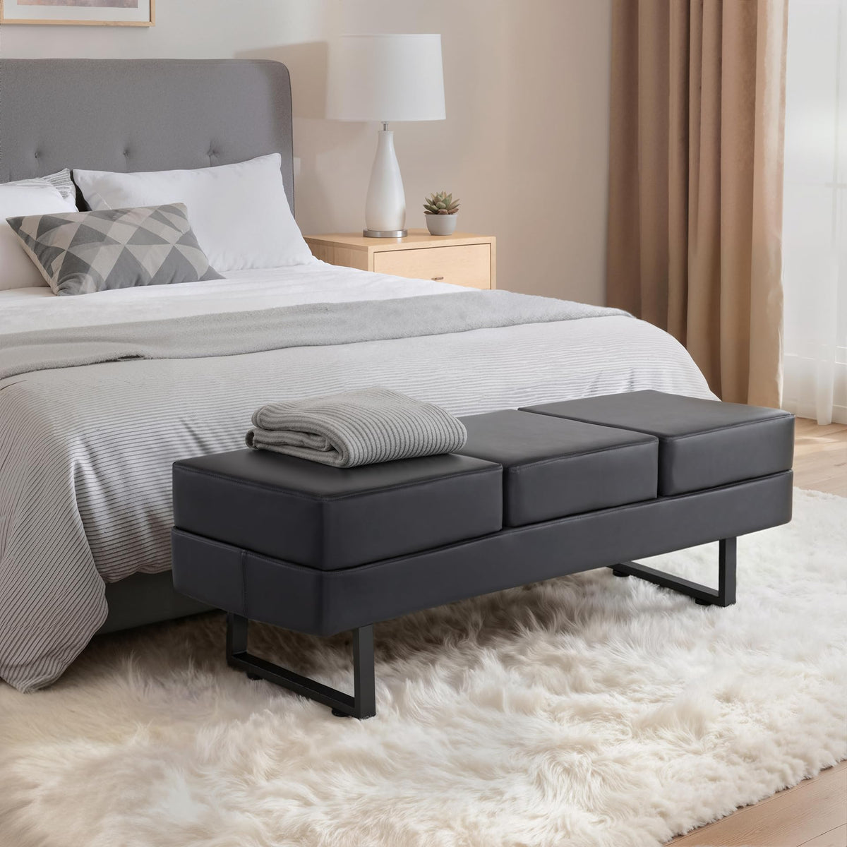 3-Seat Faux Leather Reception Bench