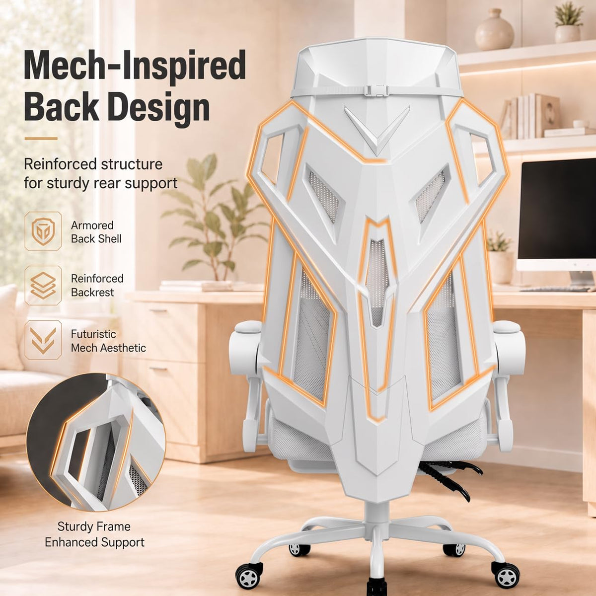 White Mesh Gaming Chair with Footrest