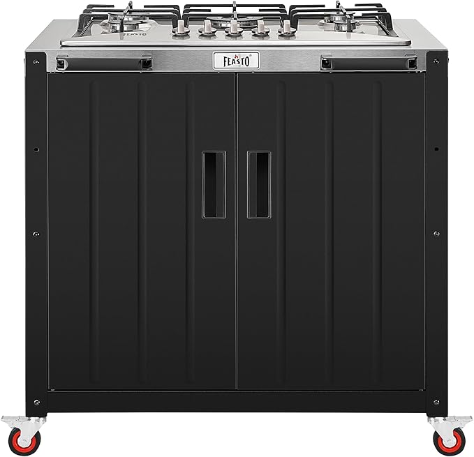 Outdoor Kitchen Island Grill Cart with Storage Cabinet & Stainless Steel Top
