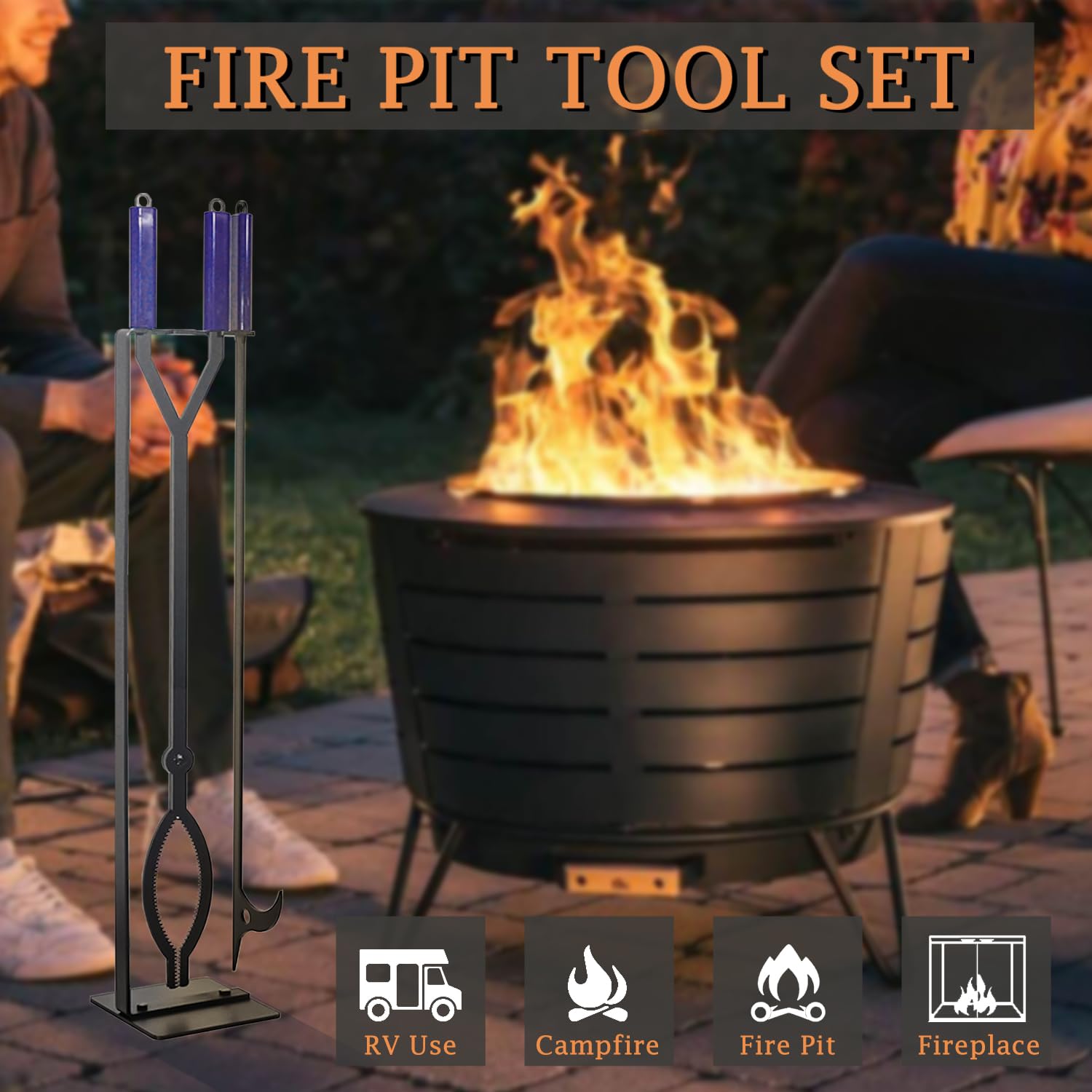 40" Heavy-Duty Steel Fire Poker & Log Grabber Set