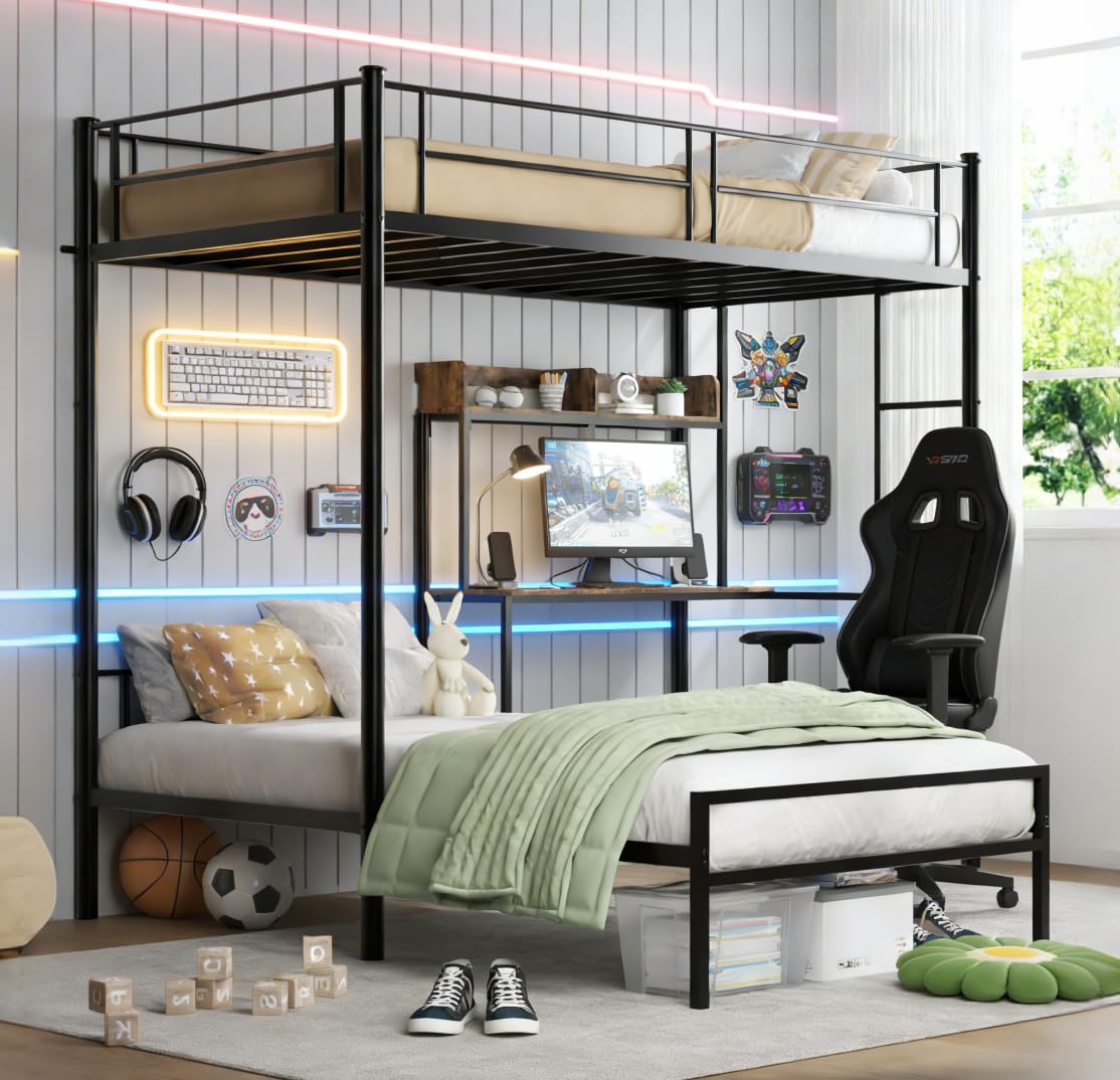 Metal Bunk Bed with Desk
