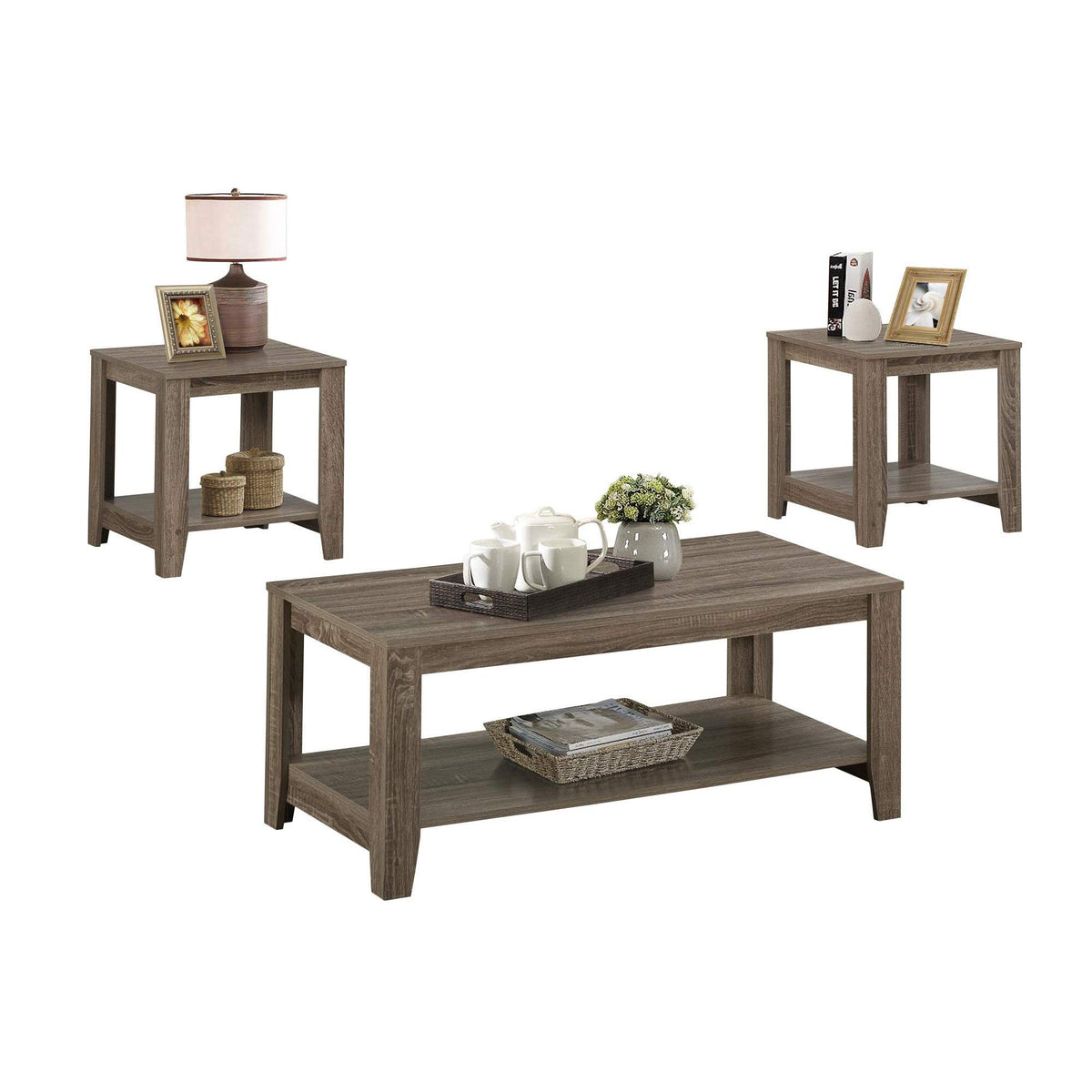 Monarch Specialties I 7914P Table Set, 3pcs Set, Coffee, End, Side, Accent, Living Room, Laminate, Brown, Transitional