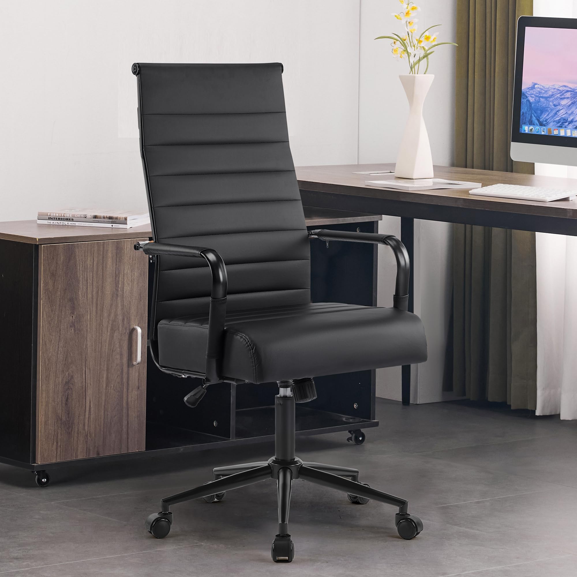 Ergonomic Ribbed Office Chair with High Back & Adjustable Height
