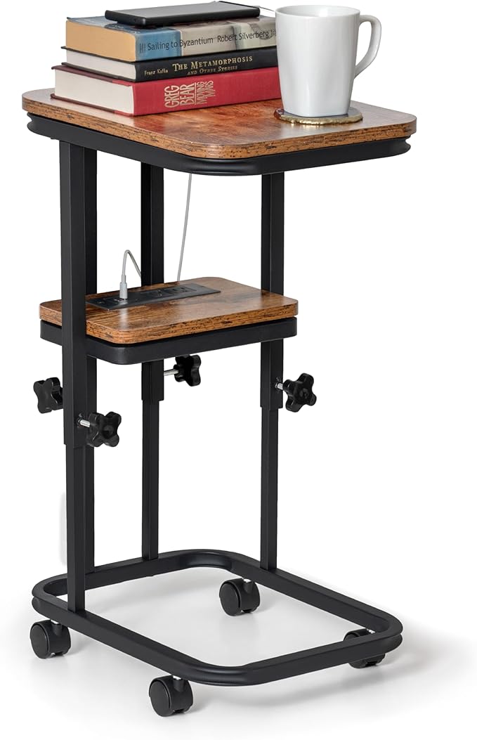 C-Shaped End Table with Charging Station & Adjustable Height