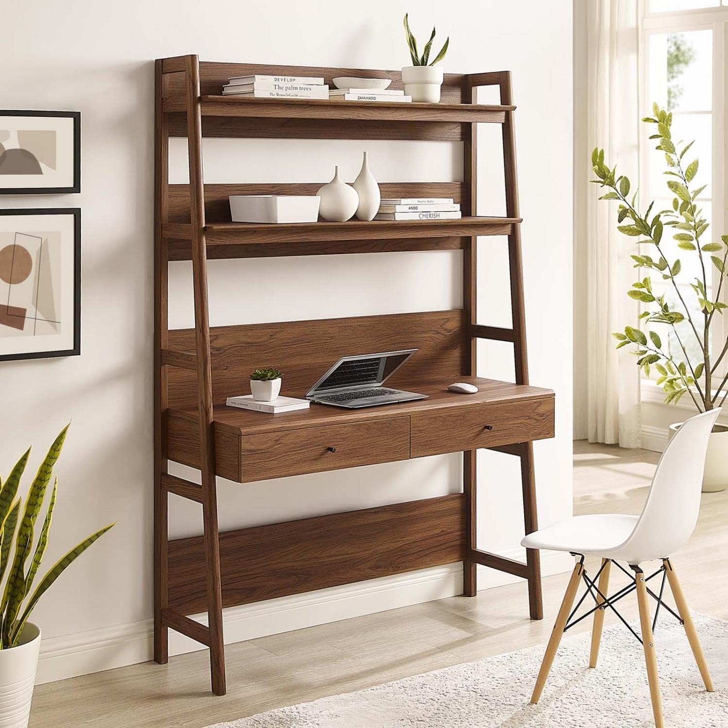 49" Office Desk with Tiered Bookshelf & 2 Drawers
