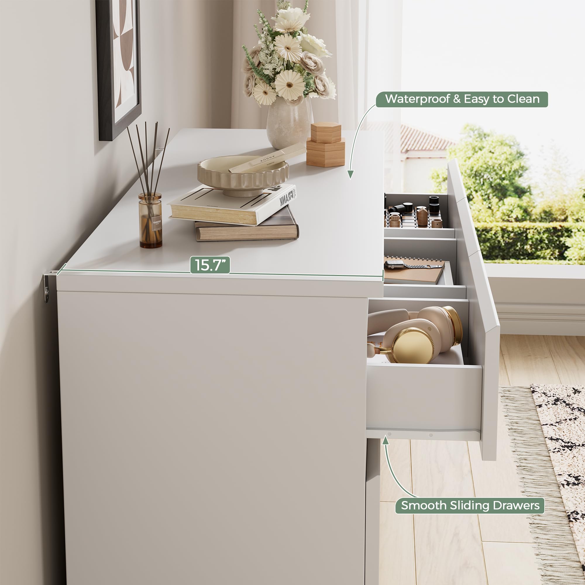 Orgobysol White 7 Drawer Dresser for Bedroom,Modern Wood Chest of Drawers,Closet Clothes Storage Organizer with Deep Drawers for Living Room Hallway Entryway,Nursery (15.3" D x 47.2" W x 32.3" H)