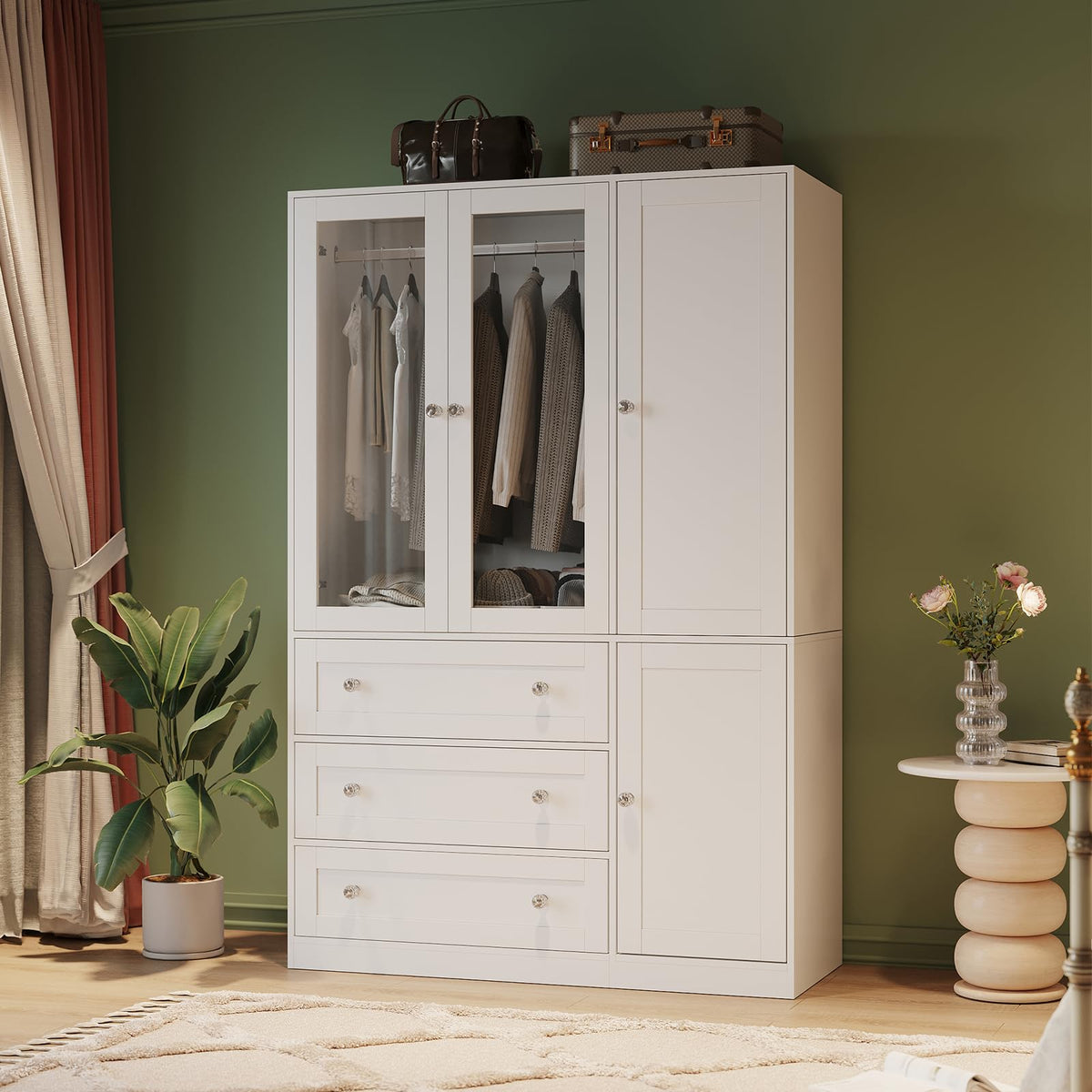 VOWNER 71" H Armoire Wardrobe Closet with LED Light Motion Sensor