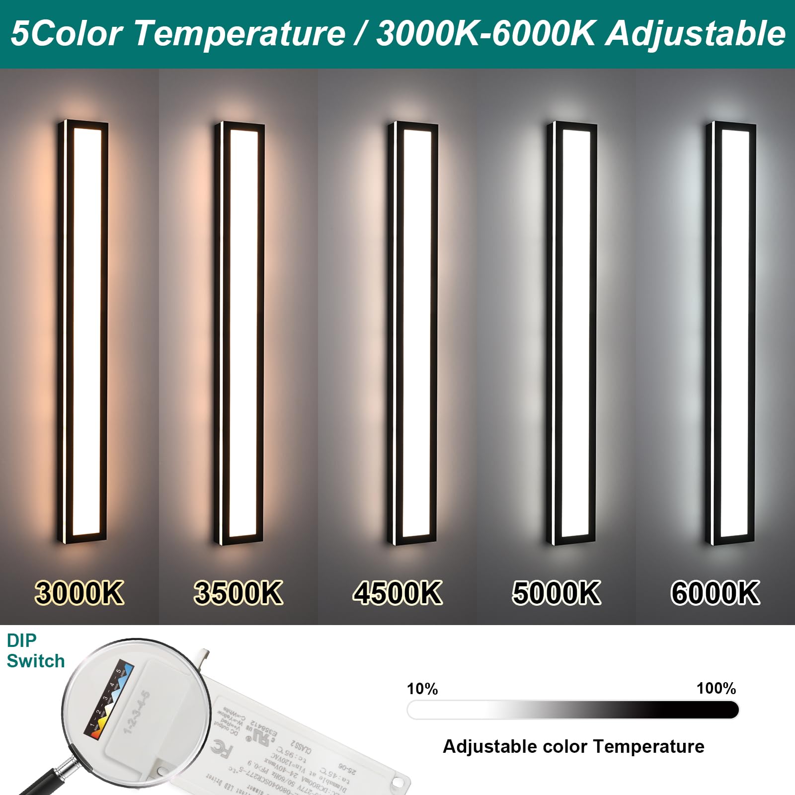Long Outdoor LED Wall Sconce – 2 Pack, Dimmable 5CCT Linear Light