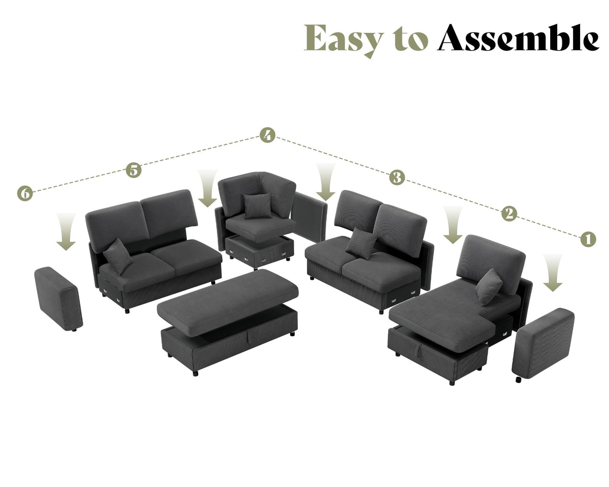 Corduroy Sleeper Sectional with Storage